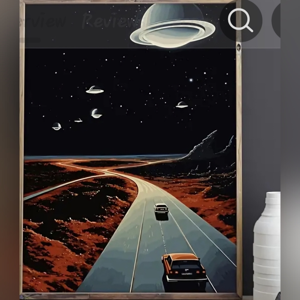 Cars on Highway & Planets Canvas Art